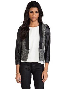 BY MALENE BIRGER Elegant Sway Chium Leather Tweed Blazer Jacket Size 36 US 4 NWT